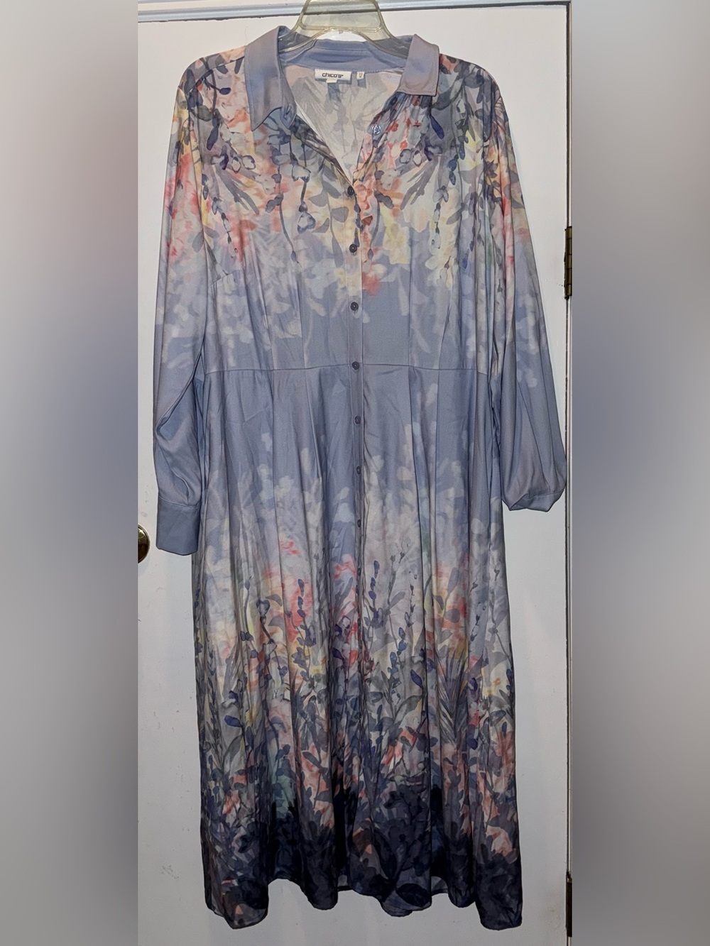 Chico’s Floral Matte Satin Midi Shirtdress - Picture 3 of 5
